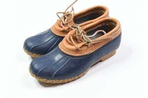 LL Bean Maine Hunting Shoe Mocs Womens 7 Brown Blue Rubber Bean Boots